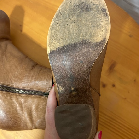 BP Brown Tan Leather Booties Size 9 Boots Zip Shoes Block Heel Factory Distress - Picture 8 of 8